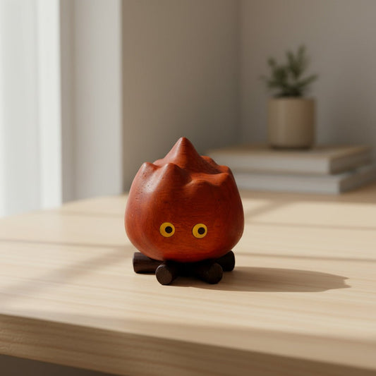 Wooden desk ornament placed on a tabletop as a funny desk gadget
