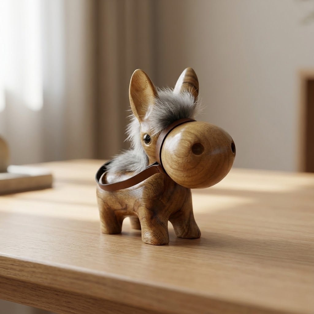 Wooden desk ornament used as a decorative piece on a work desk