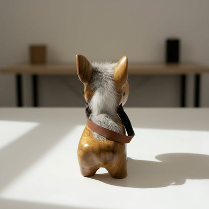Back view of a wooden desk ornament