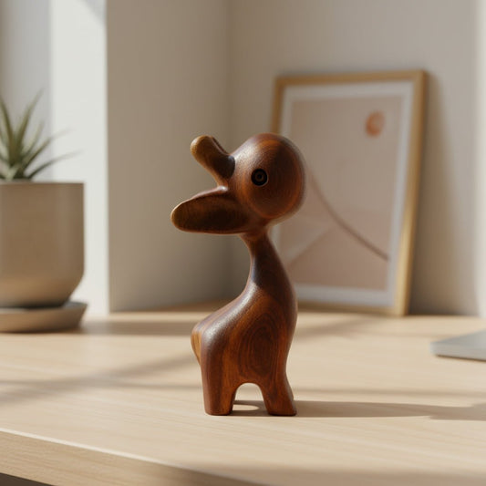 Wooden desk ornament placed on a tabletop as a funny desk gadget
