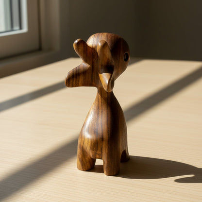 Wooden desk ornament placed on a tabletop as a funny desk gadget