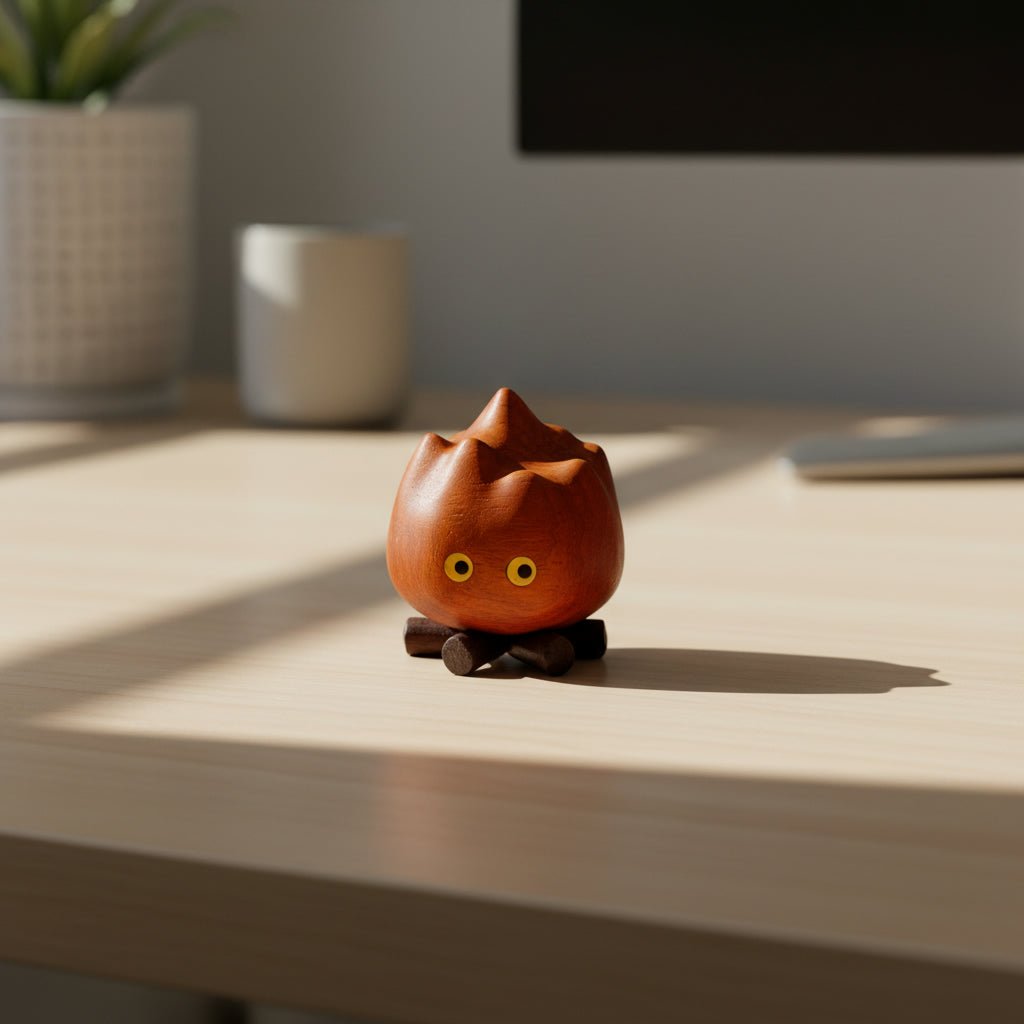 Wooden desk ornament placed on a tabletop as a funny desk gadget