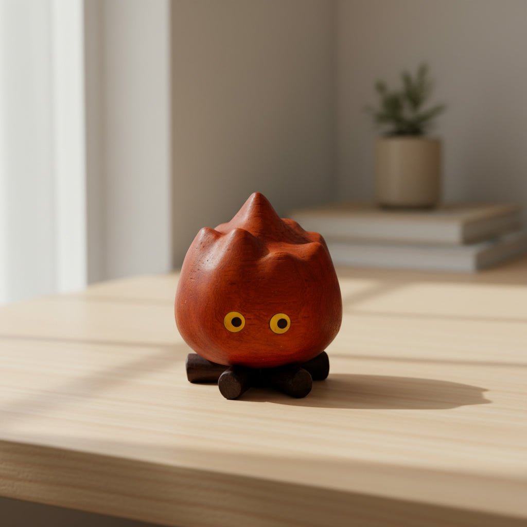 Wooden desk ornament placed on a tabletop as a funny desk gadget