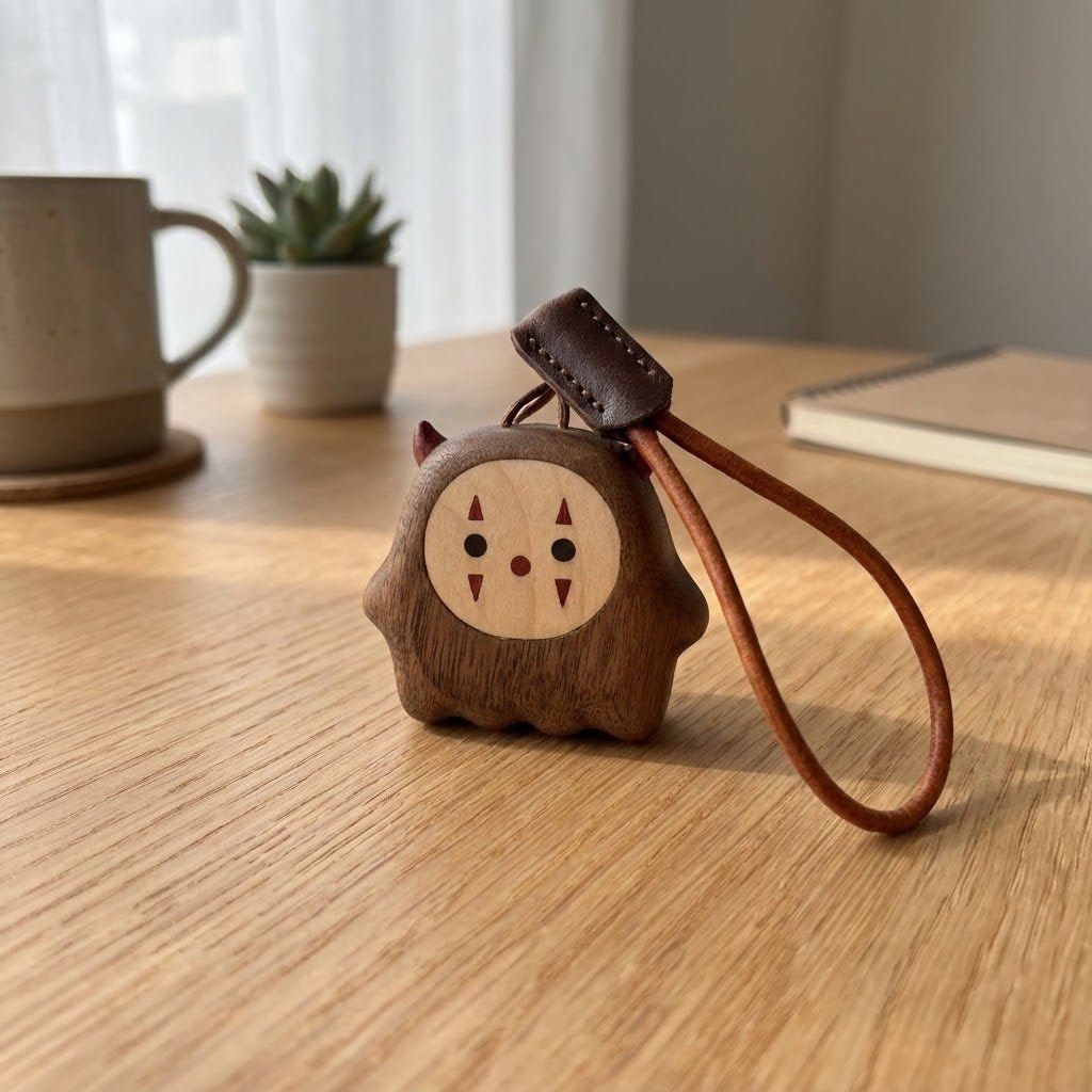 Wooden desk ornament placed on a tabletop as a funny desk gadget