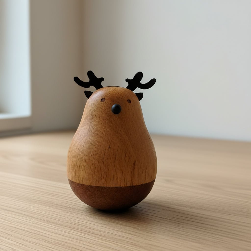 Wooden desk ornament placed on a tabletop as a funny desk gadget