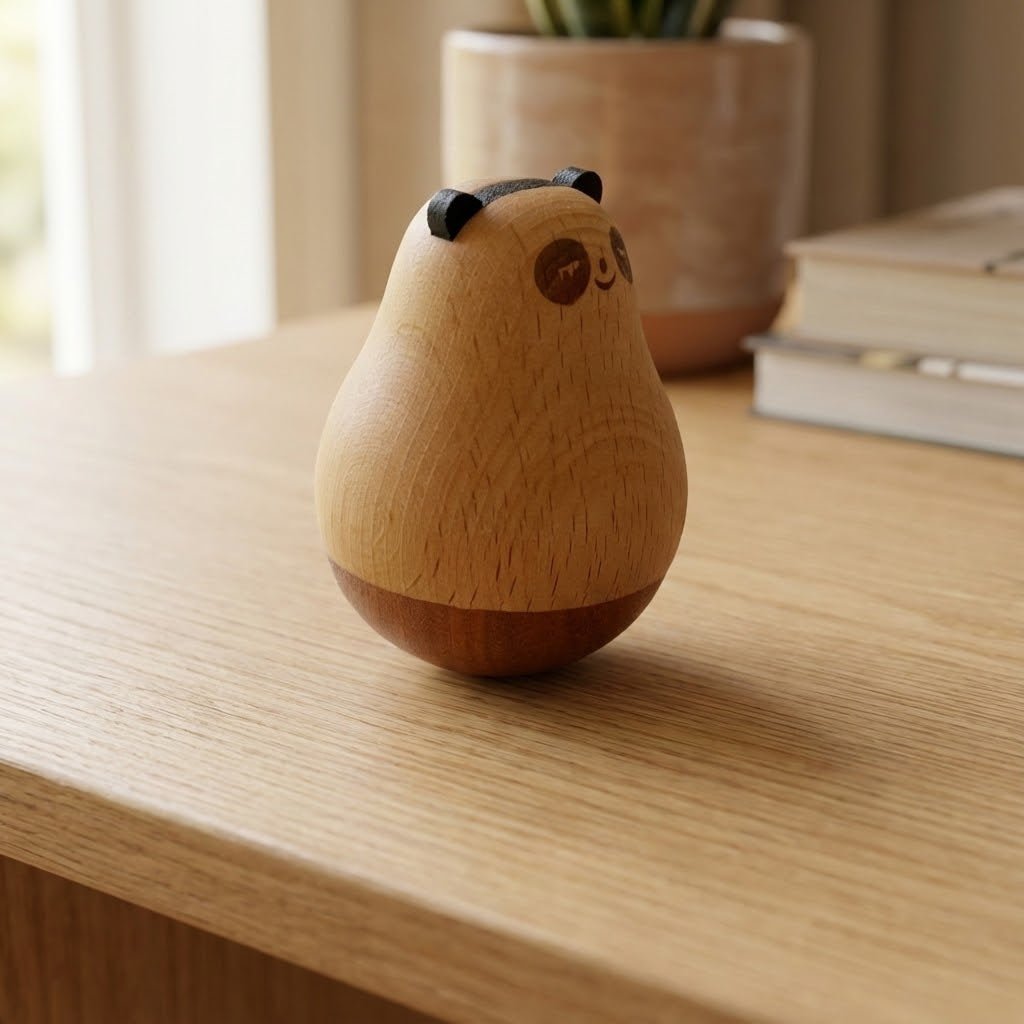 Cute panda rocking desk figurine used on an office desk