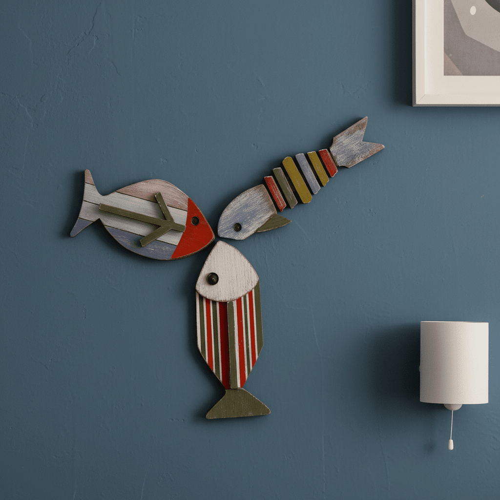 Wooden fish wall decor used as decorative wall art