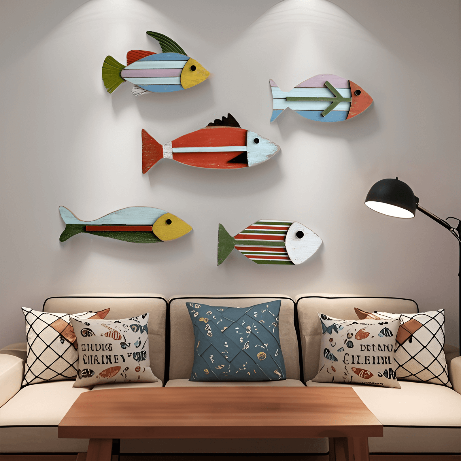 Wooden fish wall decor used as decorative wall art