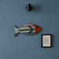Wooden fish wall decor mounted on a wall with Mediterranean style