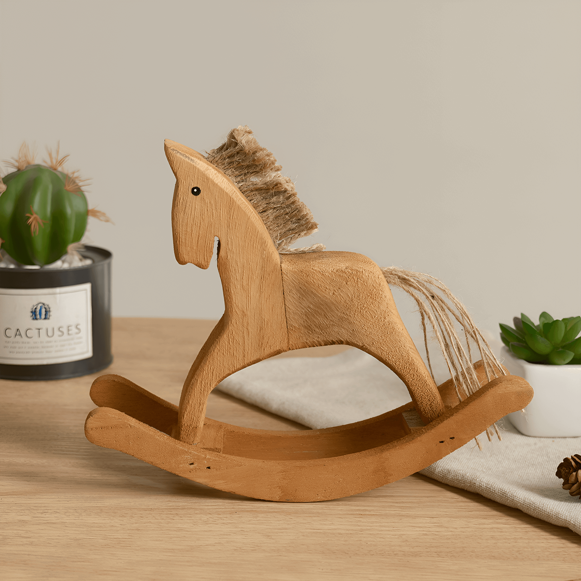 Wooden desk ornament placed on a tabletop as a funny desk gadget